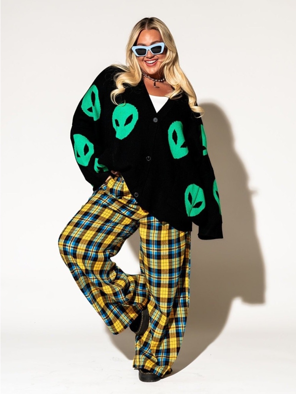Dressed in Lala Too Cool For You Oversized Alien Cardigan in Black Womens S / M - Picture 5 of 10